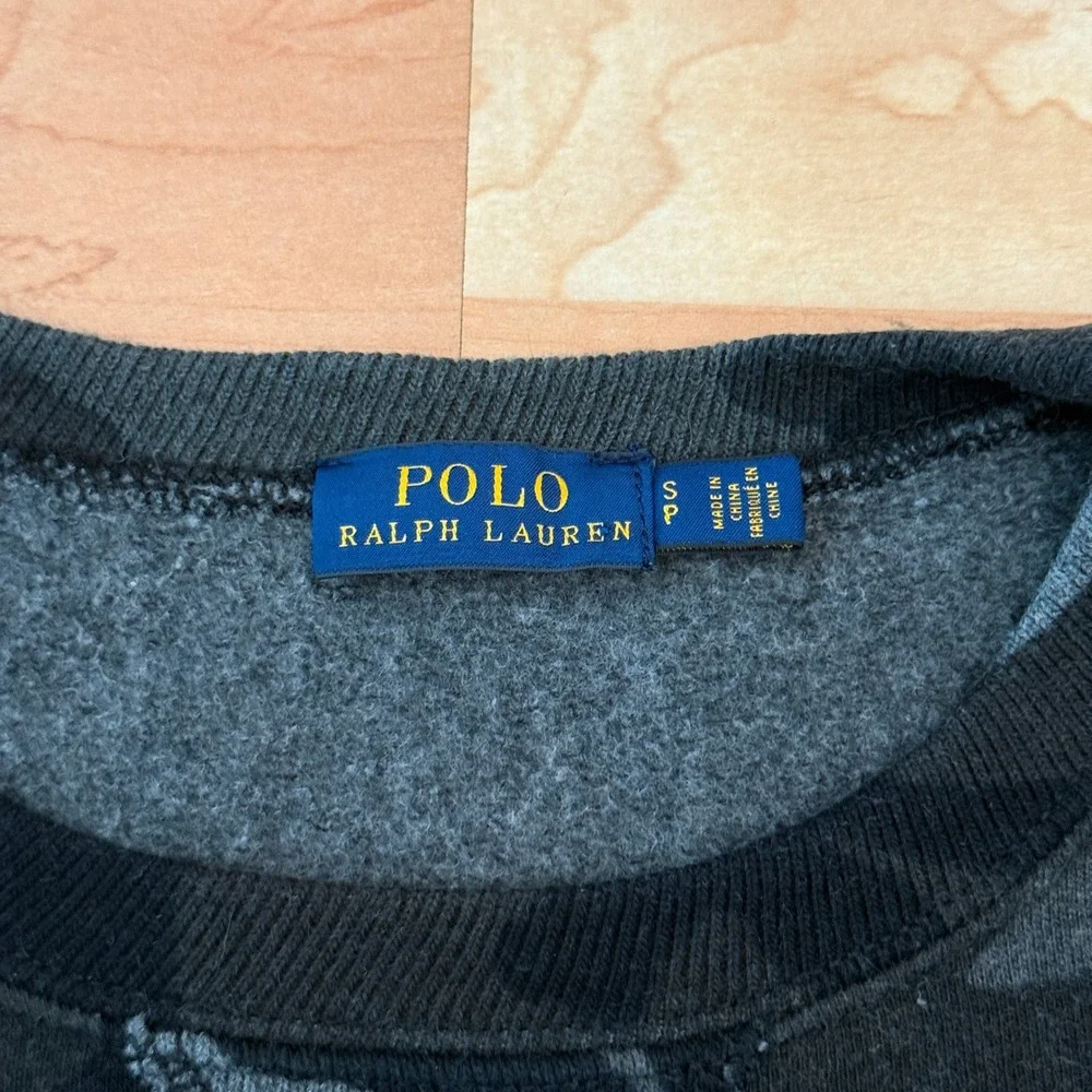 Polo Ralph Lauren Mens Camo Fleece Crewneck Sweatshirt Gray Black Small